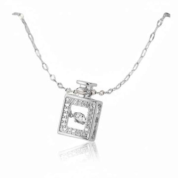 Silver Square Dancing Diamond Necklace | Dainty Floating Halo Jewelry