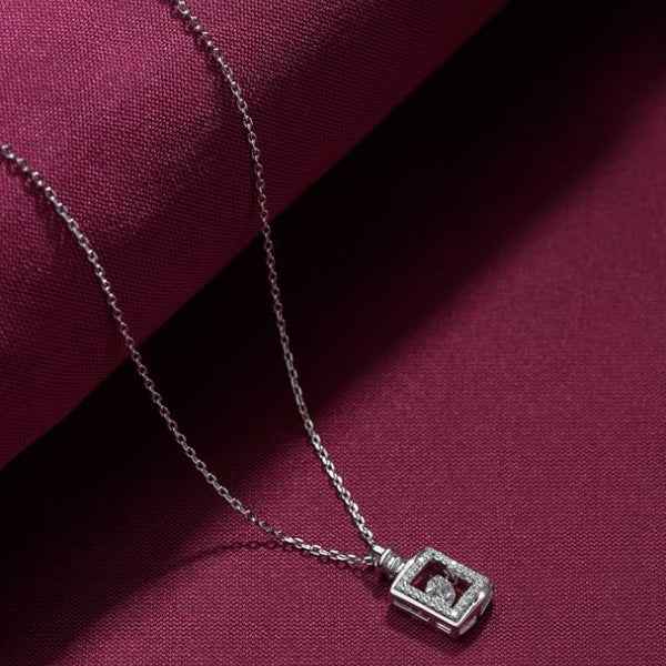 Silver Square Dancing Diamond Necklace | Dainty Floating Halo Jewelry