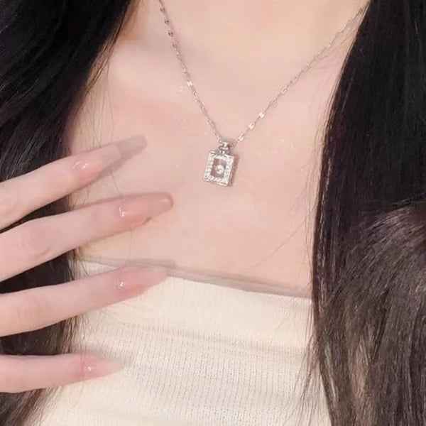 Silver Square Dancing Diamond Necklace | Dainty Floating Halo Jewelry