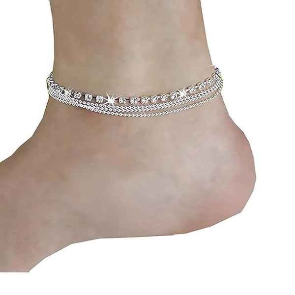 Silver Tennis Anklet: Layered Crystal Anklet & Boho Foot Jewelry