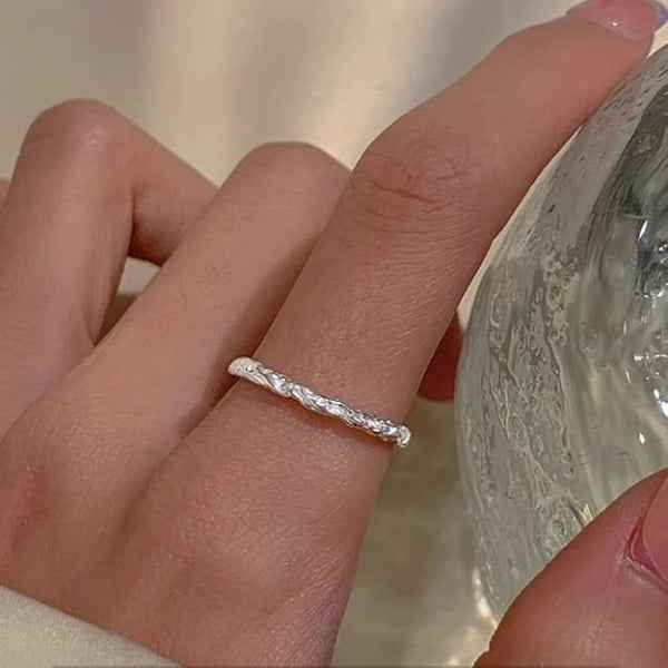 Bold Silver Textured Ring - Organic Molten Band Statement Finger Ring