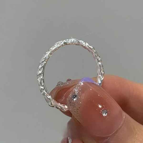 Bold Silver Textured Ring - Organic Molten Band Statement Finger Ring