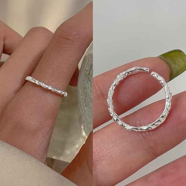 Bold Silver Textured Ring - Organic Molten Band Statement Finger Ring