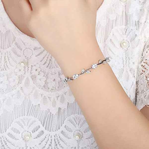 Stunning Silver Vine Bracelet | Chic Crystal Leaf Jewelry for Her