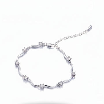 Radiant Silver Wave Crystal Bracelet | Chic Dainty Tennis Jewelry