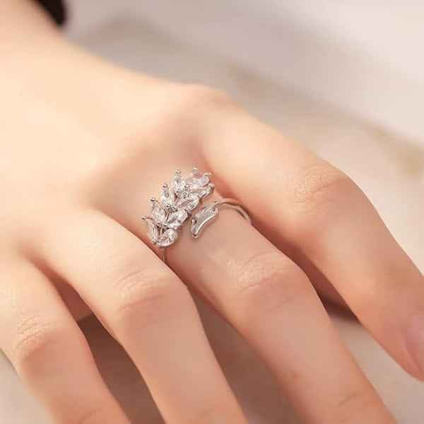 Silver Wheat Ring: Marquise Cut Band Bypass Adjustable Jewelry