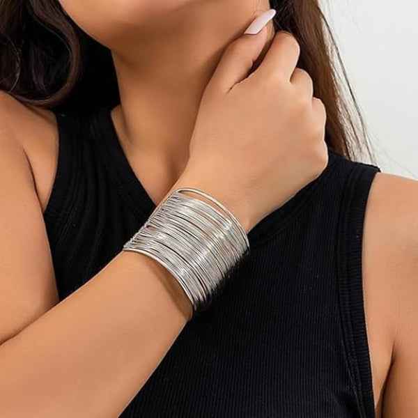 Silver Wire Cuff: Bold Multi-Layer Statement Bangle for Women