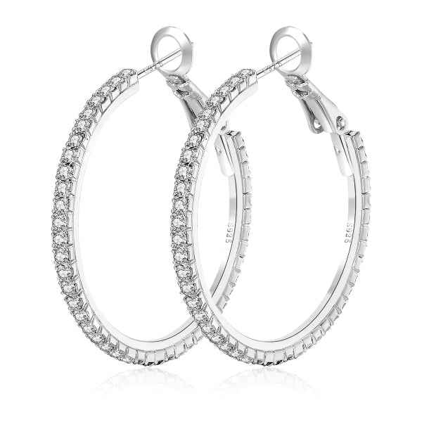 14k Silver Plated Hoop Earrings | Austrian Crystal Sparkling Stylish Jewelry