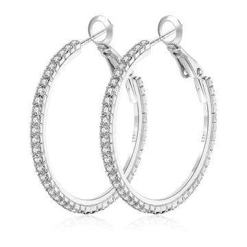 14k Silver Plated Hoop Earrings | Austrian Crystal Sparkling Stylish Jewelry