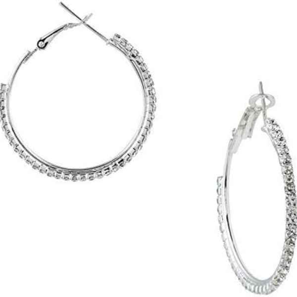14k Silver Plated Hoop Earrings | Austrian Crystal Sparkling Stylish Jewelry