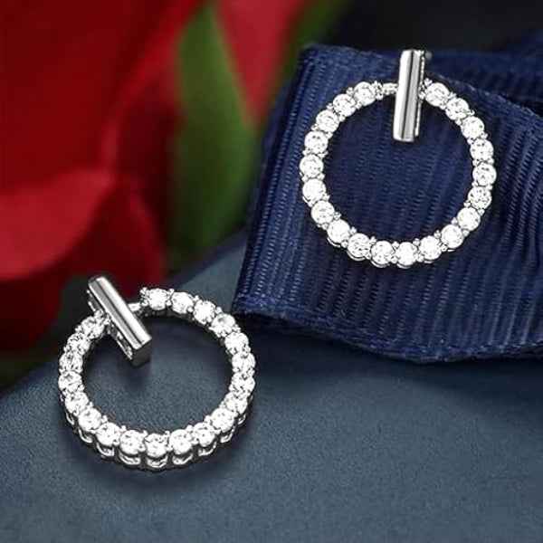 14k Silver Plated Stud Earrings | Crystal Accents for Women | Stylish Gift