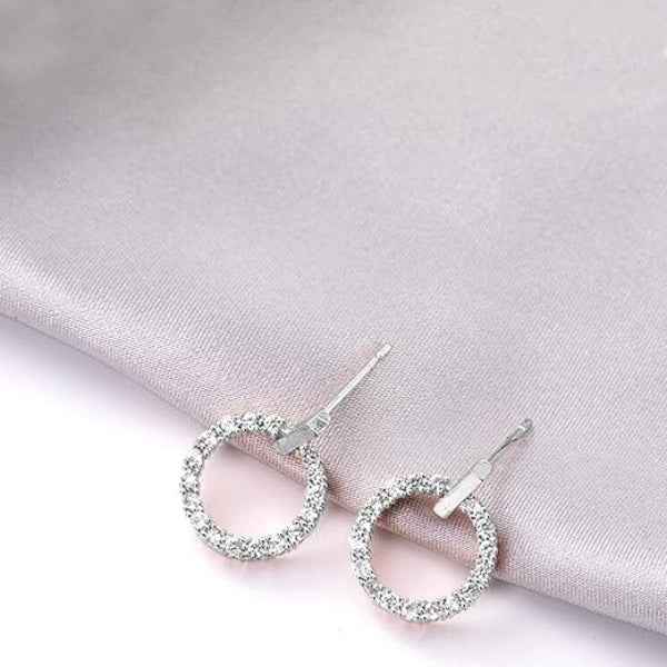 14k Silver Plated Stud Earrings | Crystal Accents for Women | Stylish Gift