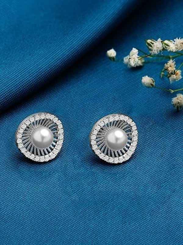 Silver Tone Stud Earrings | Dazzling Cubic Zirconia Daily Wear Jewelry