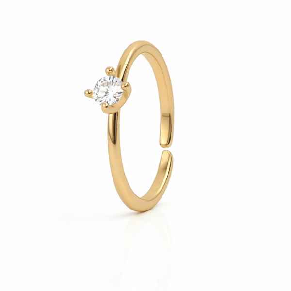 Single Stone Gold Ring - Shimmering Crystal Adjustable Statement Ring
