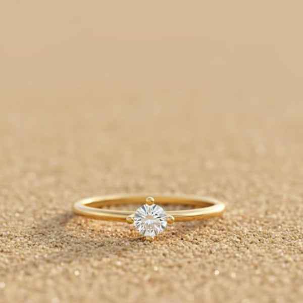 Single Stone Gold Ring - Shimmering Crystal Adjustable Statement Ring