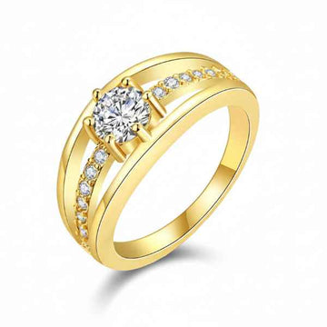Single Stone Gold Plated Layer Ring - Shimmering Crystal Statement Band