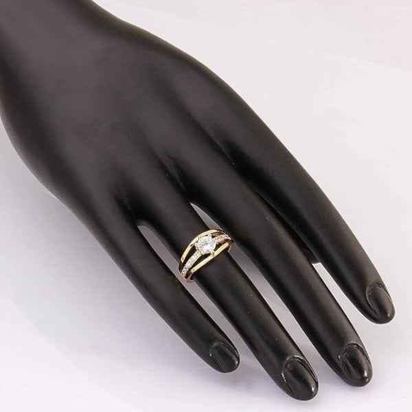 Single Stone Gold Plated Layer Ring - Shimmering Crystal Statement Band