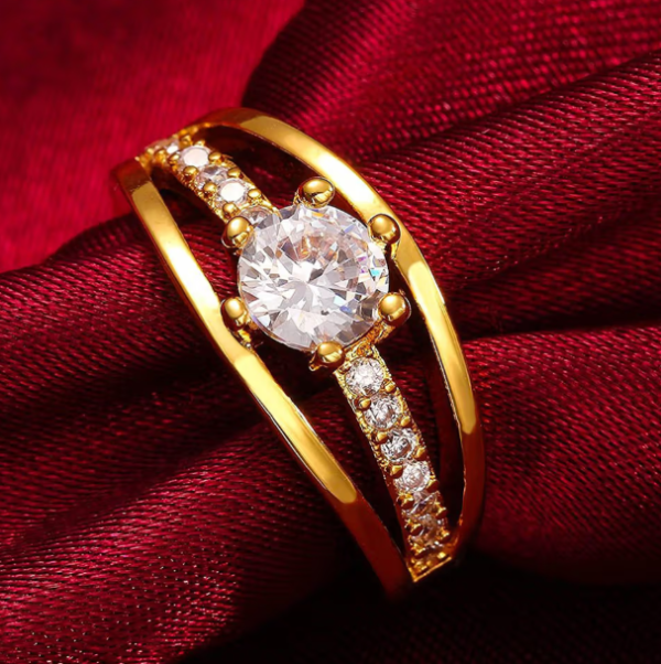 Single Stone Gold Plated Layer Ring - Shimmering Crystal Statement Band