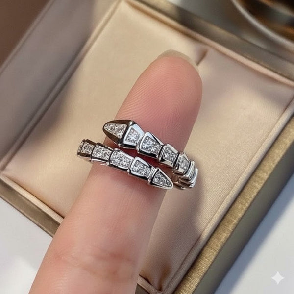 Luxury Snake Design Ring | Crystal Studded Finger Ring for Women