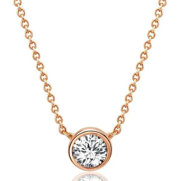 Delicate Rose Gold Solitaire Necklace – Bezel Set Minimalist Charm