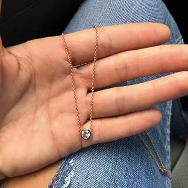 Delicate Rose Gold Solitaire Necklace – Bezel Set Minimalist Charm