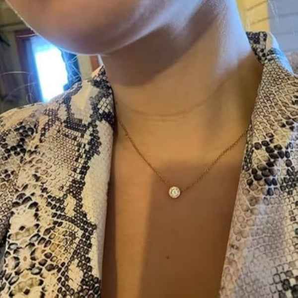 Delicate Rose Gold Solitaire Necklace – Bezel Set Minimalist Charm