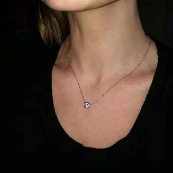 Delicate Rose Gold Solitaire Necklace – Bezel Set Minimalist Charm
