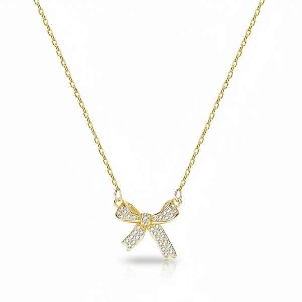 Sparkling Gold Bow Necklace | Whimsical Graceful Crystal Jewelry