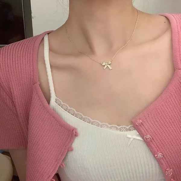 Sparkling Gold Bow Necklace | Whimsical Graceful Crystal Jewelry