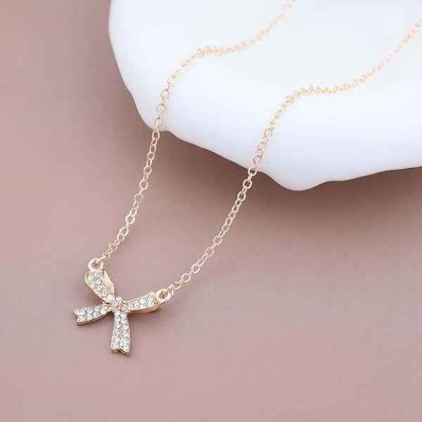 Sparkling Gold Bow Necklace | Whimsical Graceful Crystal Jewelry