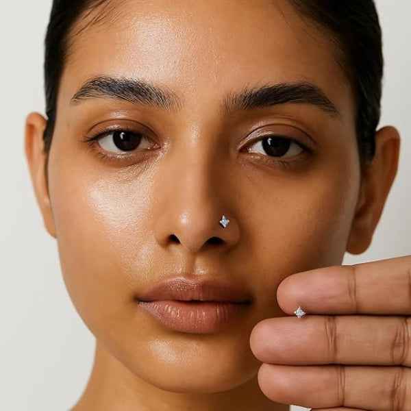 Square CZ Nose Pin - Sparkling Silver Stud Nose Pin for Women