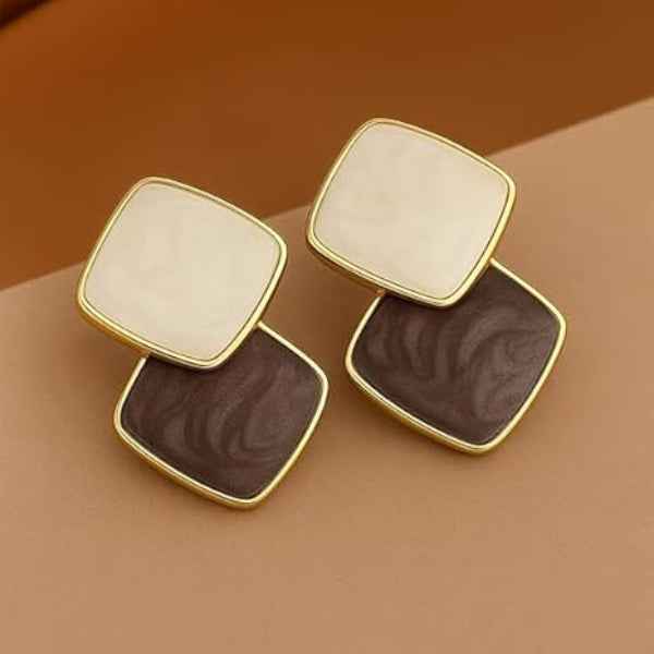 Chic Square Drop Earrings: Two-Tone Enamel Jewelry for Women