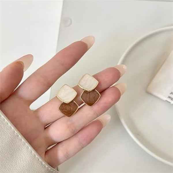 Chic Square Drop Earrings: Two-Tone Enamel Jewelry for Women