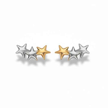 Star Climber Earrings - Shimmering Triple Star Mixed Metal Crawlers