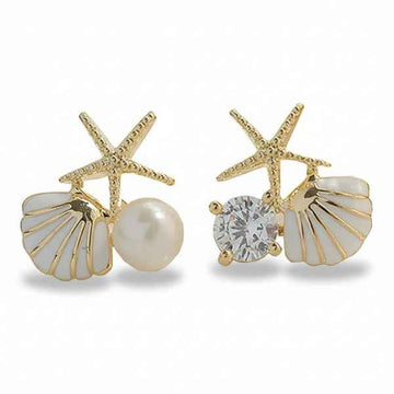 Chic Starfish & Seashell Studs – Beach Jewelry with Pearl & Zirconia