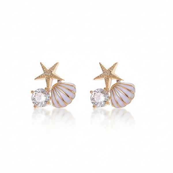 Starfish Shell Earrings | Dainty Gold Nautical Summer Beach Jewelry