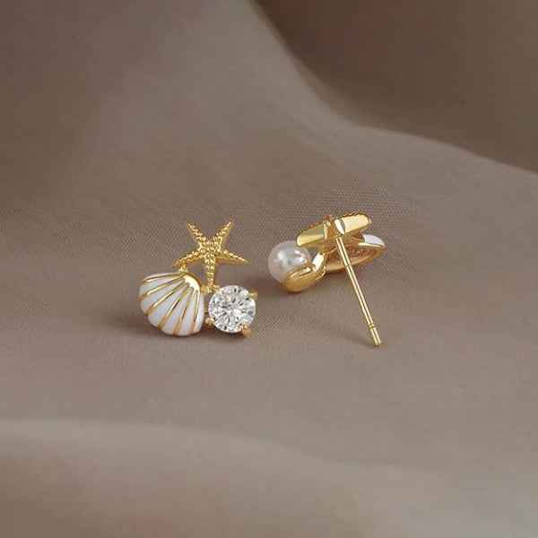 Starfish Shell Earrings | Dainty Gold Nautical Summer Beach Jewelry