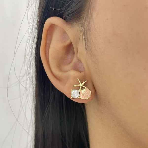 Starfish Shell Earrings | Dainty Gold Nautical Summer Beach Jewelry