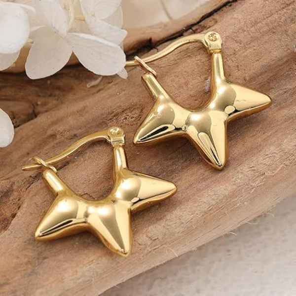 Star Shape Hoop Earrings | 14k Gold Plated Trendy Daily Wear Jewelry