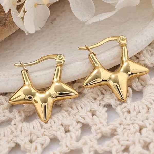 Star Shape Hoop Earrings | 14k Gold Plated Trendy Daily Wear Jewelry