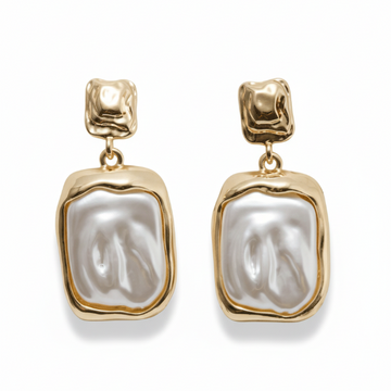 Chic Gold Statement Drop Earrings with Chunky Faux Pearl