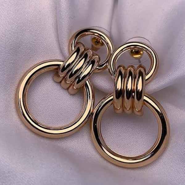 Statement Gold Link Earrings Bold Drop Hoop Jewelry