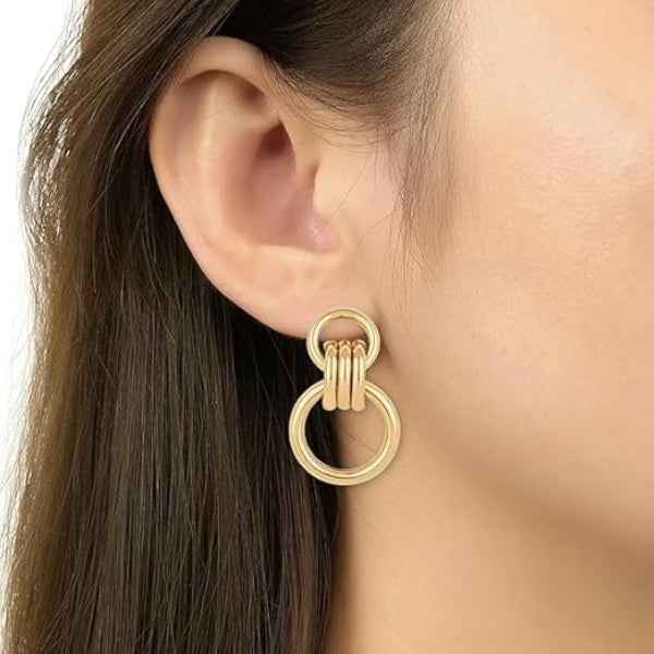Statement Gold Link Earrings Bold Drop Hoop Jewelry