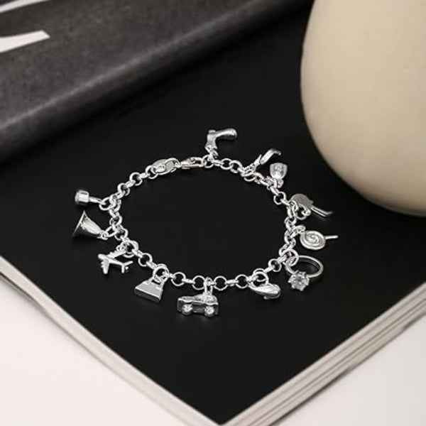 Sterling Silver Charm Personalized Link Bracelet - Custom Jewelry