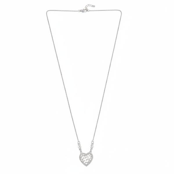 Elegant Silver Heart Necklace | Dazzling Cubic Zirconia Pendant
