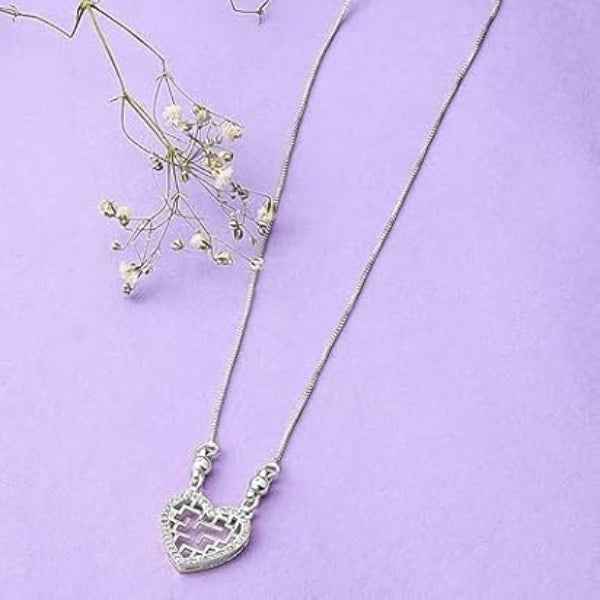 Dazzling Silver Necklace with Heart Pendant | Elegant Cubic Zirconia