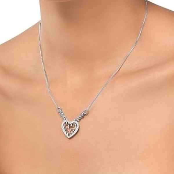 Dazzling Silver Necklace with Heart Pendant | Elegant Cubic Zirconia