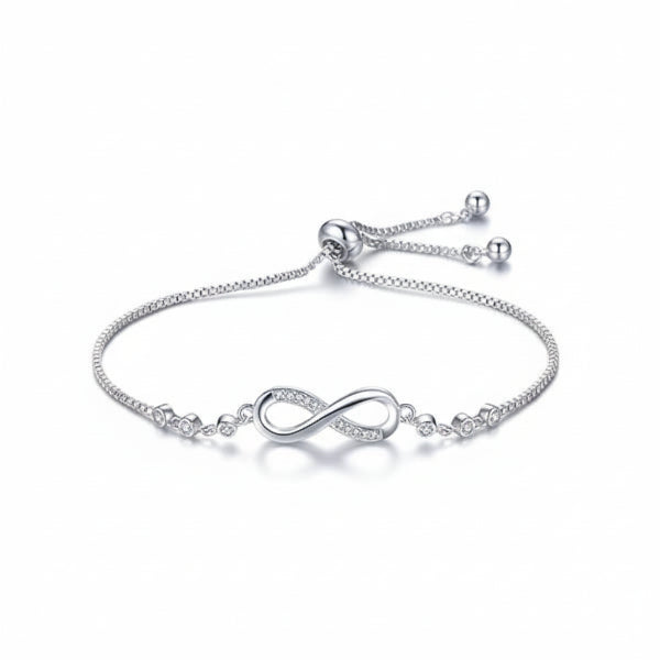 Dainty Sterling Silver Infinity Bracelet | CZ Bolo Adjustable Jewelry