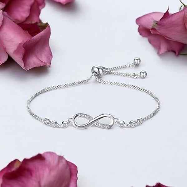 Dainty Sterling Silver Infinity Bracelet | CZ Bolo Adjustable Jewelry