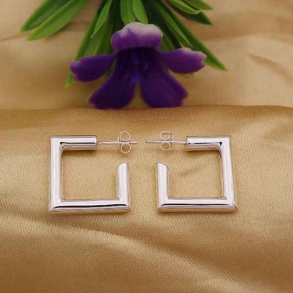 Chic Sterling Silver Square Hoop Earrings | Modern Geometric Design